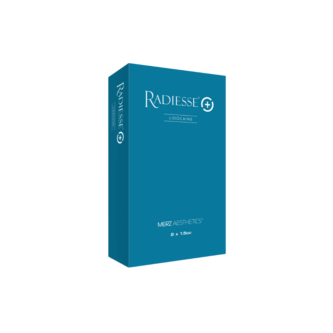 A boxed product packaging for Radiesse, an injectable dermal filler.